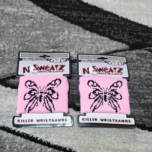 KILLER BEADS NO SWEATZ PINK BUTTERFLY 2-PC SWEATBAND WRIST WRAP/BANDS